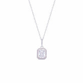 Asfour Crystal Chain Necklace With Halo Emerald Cut Pendant In 925 Sterling Silver-ND0448